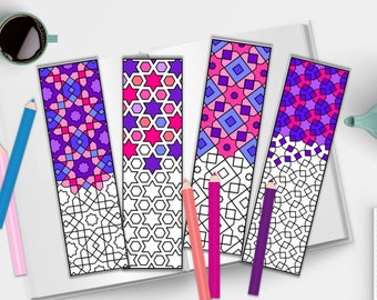 Marcapáginas geométricos islámicos para colorear: Manualidades de Ramadán (Descarga digital en PDF)