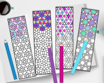Coloring Bookmarks - Printable Bookmarks to Color Geometric Designs -  Adult Coloring Pages Stars - Abstract Coloring - PDF Digital Download