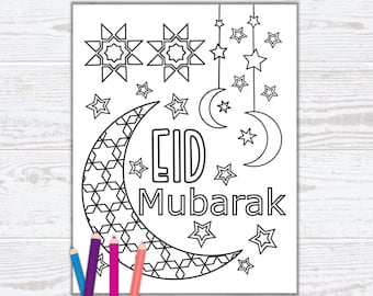 Eid Mubarak Coloring Page - Eid Coloring Activity for Muslim Kids - Islam Printable - Islamic Coloring Sheet - PDF Instant Download