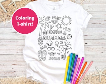 Hello Summer Kids Coloring T-shirt - Maak je eigen shirt voor de zomer - Leuk zomercadeau voor kinderen!