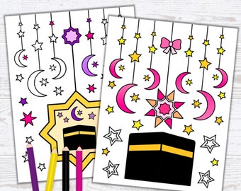 Páginas para colorear de Kaaba - Diseño islámico imprimible - Actividad de Ramadán - Libro para colorear islámico - Eid para colorear - Descarga digital PDF