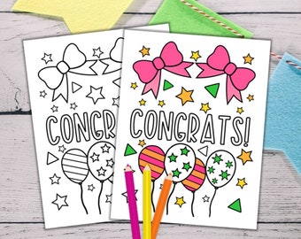 Congratulations Cards to Color - Congratulations Coloring Greeting Cards - Congrats - Kids Coloring Pages - PDF Digital Download