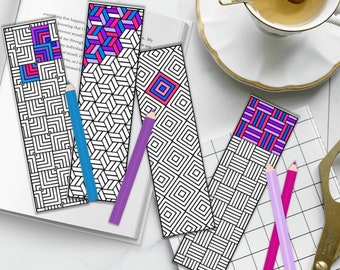 Coloring Bookmarks - Geometric Patterns for Coloring - Bold Coloring Pages - Intricate Coloring Pages - PDF Digital Download