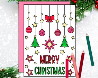Christmas Coloring Card - Unique Holiday Card - Xmas Greeting Card - Printable Christmas Card - Cards from Kids - PDF Digital Download