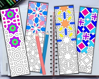 Coloring Bookmarks - Printable Bookmarks to Color Geometric Designs -  Adult Coloring Page - Abstract Coloring - PDF Digital Download