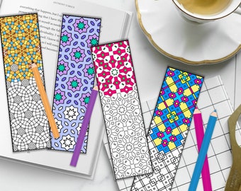 Geometric Coloring Bookmarks: Printable DIY Craft (PDF Digital Download)