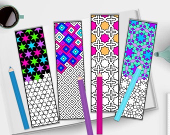 Geometric Coloring Bookmarks: Printable Star & Islamic Patterns (PDF Digital Download)