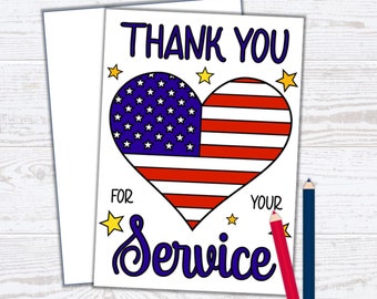 Veterans Day Thank You Card - Veterans Day Craft - Thank You For Your Service Veteran Card - Kids Coloring Cards - PDF Instant Download