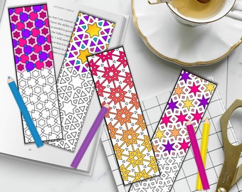 Coloring Bookmarks - Printable Bookmarks to Color Geometric Designs -  Adult Coloring Pages Stars - Abstract Coloring - PDF Digital Download