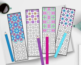 Coloring Bookmarks - Zen Printable Bookmarks Set - Adult Coloring Page - Art Therapy Coloring - Geometric Bookmarks - PDF Digital Download