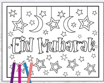 Festive Eid Mubarak Coloring Page - Ramadan & Eid Activity - Cute Kids Coloring Pages - Islamic Coloring Sheet - PDF Instant Download
