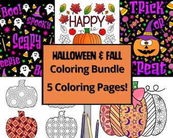 Disegni da colorare di Halloween e da colorare autunnali - Disegni da colorare a tema autunnale - Disegni da colorare autunnali - Pagine da colorare per bambini - Download istantaneo PDF