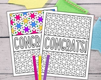 Congratulations Cards to Color - Congrats Coloring Pages - Congrats Printable Kids Card - Blank Cards for Coloring - PDF Digital Download