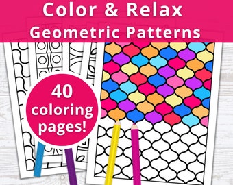 Geometric Coloring Book: 40 Relaxing Pattern Pages (PDF Digital Download)