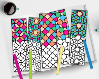 Geometric Coloring Bookmarks: Islamic Art, Ramadan Crafts (PDF Digital Download)
