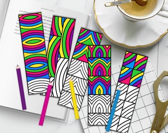 Simple Geometric Pattern Coloring Bookmarks - Minimalist Adult Coloring Page to Promote Relaxation and Creativity
