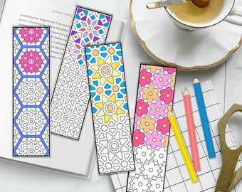 Coloring Bookmarks - Adult Coloring Page - Bookmarks to Color - Flower Pattern Coloring Page - Kids Coloring - PDF Digital Download