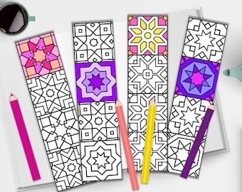 Mosaic Tile Patterns Coloring Bookmarks - Geometric Coloring - Printable Bookmarks - Relaxing Adult Coloring Page - PDF Instant Download