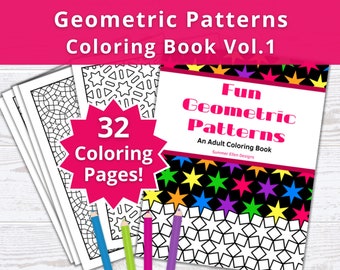Geometric Pattern Coloring Book: 32 Printable Pages (PDF Digital Download)
