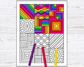 Minimalist Geometric Tiles Coloring Page for Adults - PDF Digital Download