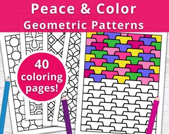 40 Geometric Pattern Coloring Pages: Stress Relief for Adults (PDF Digital Download)