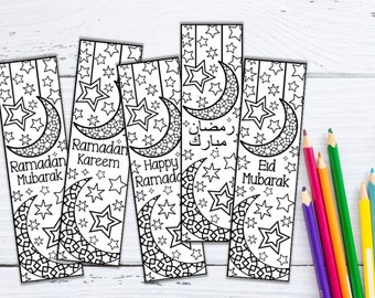 Ramadan Coloring Bookmarks with Moon and Stars and Islamic Geometric Patterns - Ramadan Kid Activities - Eid Mubarak - PDF Digital Download