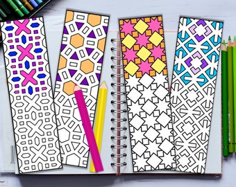 Coloring Bookmarks - Bookmarks to Color for Kids - Color Your Own Printable Bookmarks - Geometric Coloring Pages - PDF Digital Download