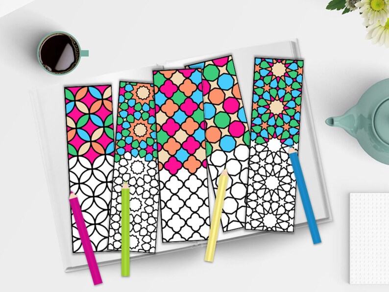 Coloring Bookmarks Geometric Bookmarks Adult Coloring Page Islamic ...