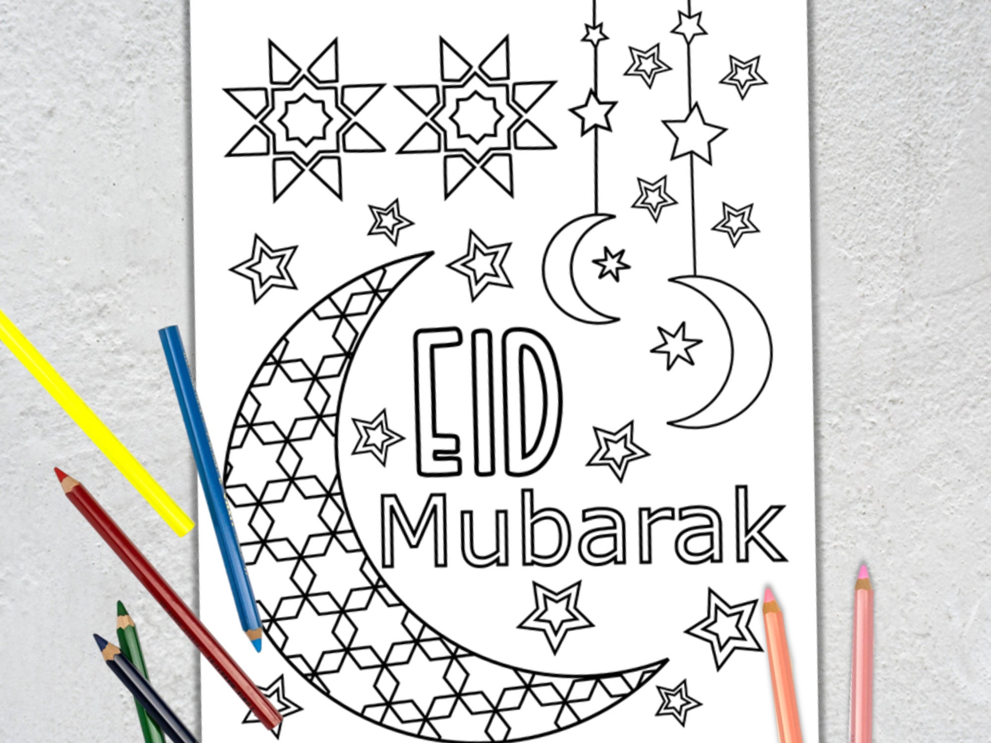 Eid Mubarak Coloring Page Eid Coloring Activity for Muslim | Etsy