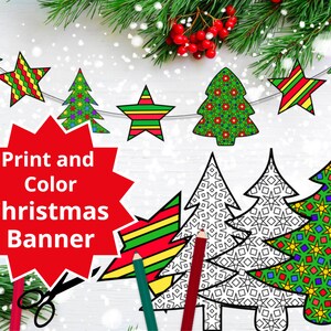 Printable Christmas Banner With Christmas Trees and Stars - Etsy