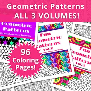 Digital Coloring Book Bundle - Printable Adult Coloring Books - Geometric Coloring Pages - Grown Up Coloring Book - PDF Digital Download