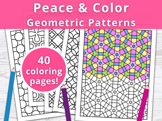 Geometric Patterns Coloring Book: 40 Printable Relaxation Pages (PDF Digital Download)