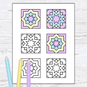 3 Printable Mosaic Tile Coloring Pages - Geometric Coloring Page - Adult Coloring Page ...