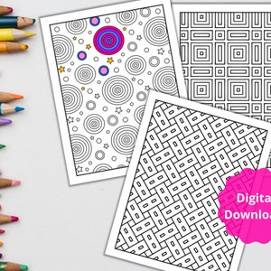 Geometrisch kleurboek Patroonkleuring Digitale abstracte kleurboeken voor volwassenen PDF Instant Download afbeelding 2