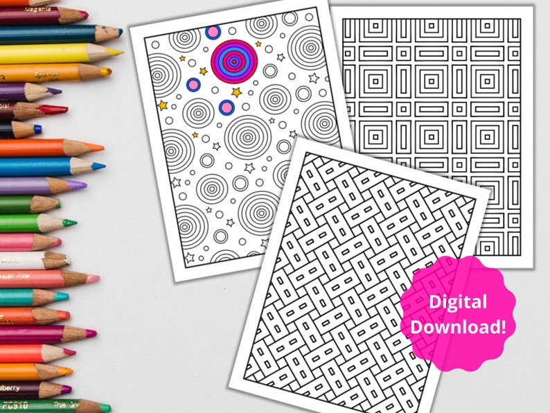 Geometrisch kleurboek Patroonkleuring Digitale abstracte kleurboeken voor volwassenen PDF Instant Download afbeelding 2
