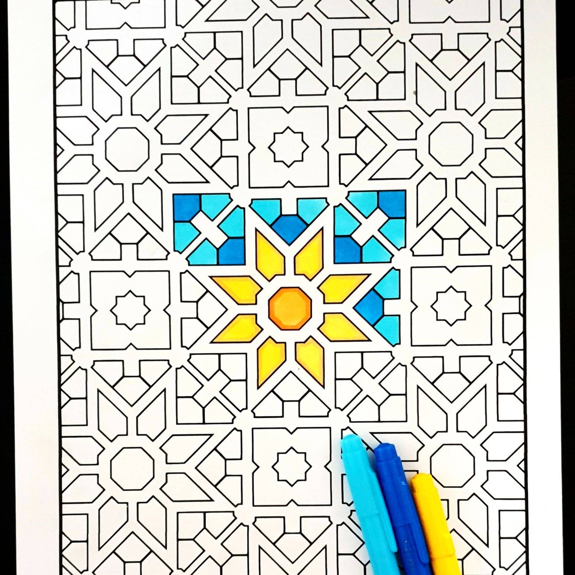Mosaic Flower Coloring Page Floral Coloring Page Moroccan Tiles