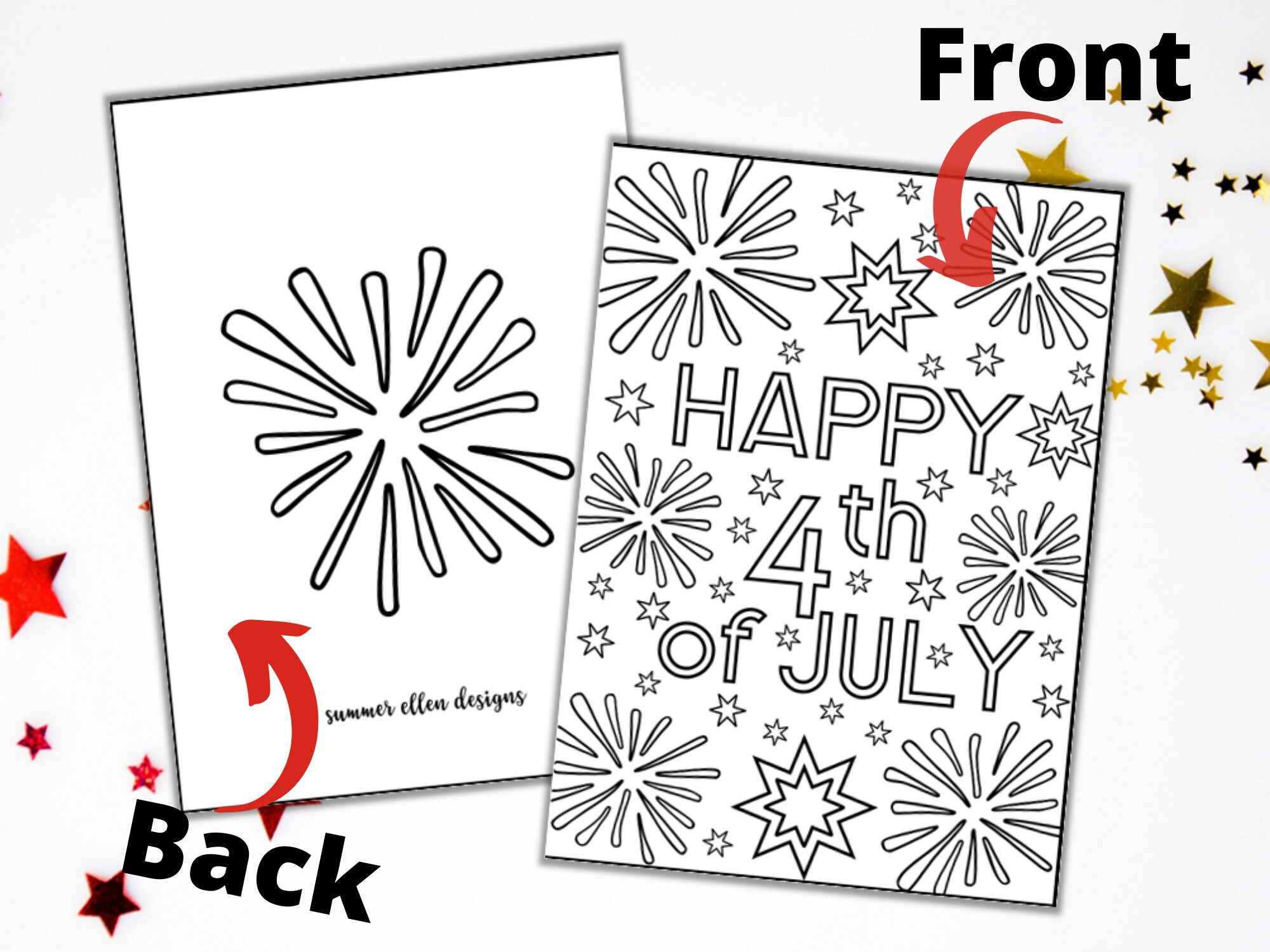 Happy 4th of July Coloring Card DIY Fourth of July Greeting | Etsy