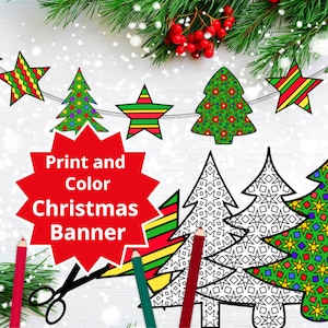 DIY Christmas Tree & Star Banner: Print and Color Garland (PDF Download)