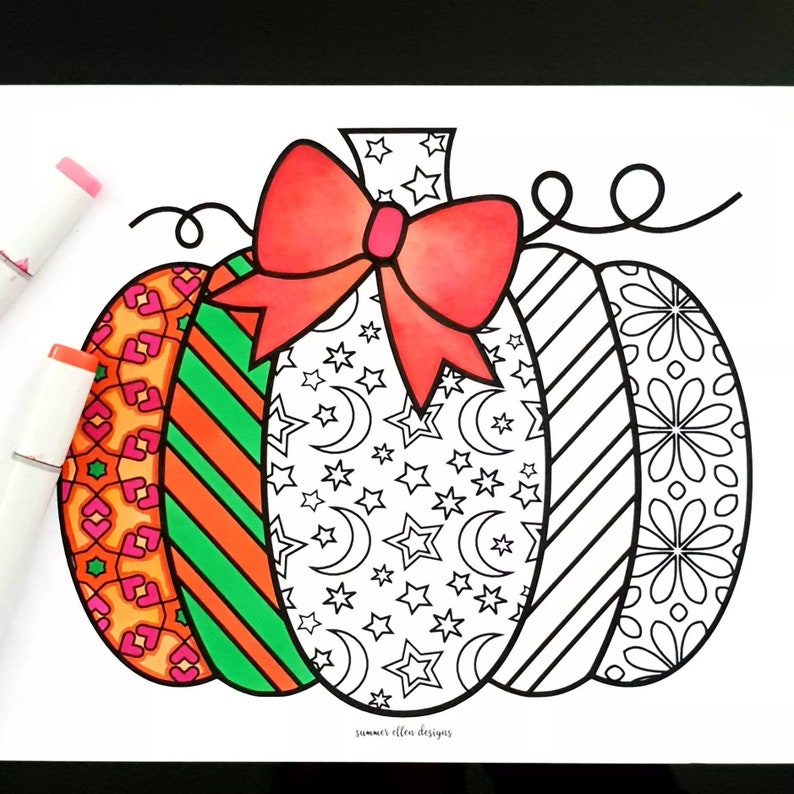 Pumpkin Coloring Page Fall Coloring Pages Autumn Coloring Page Adult