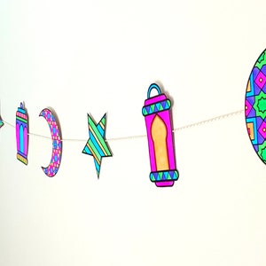 DIY Ramadan Banner with Moons, Stars and Lanterns Ramadan Crafts Print and Color Ramadan Bunting Ramadan Garland Digital Download image 8