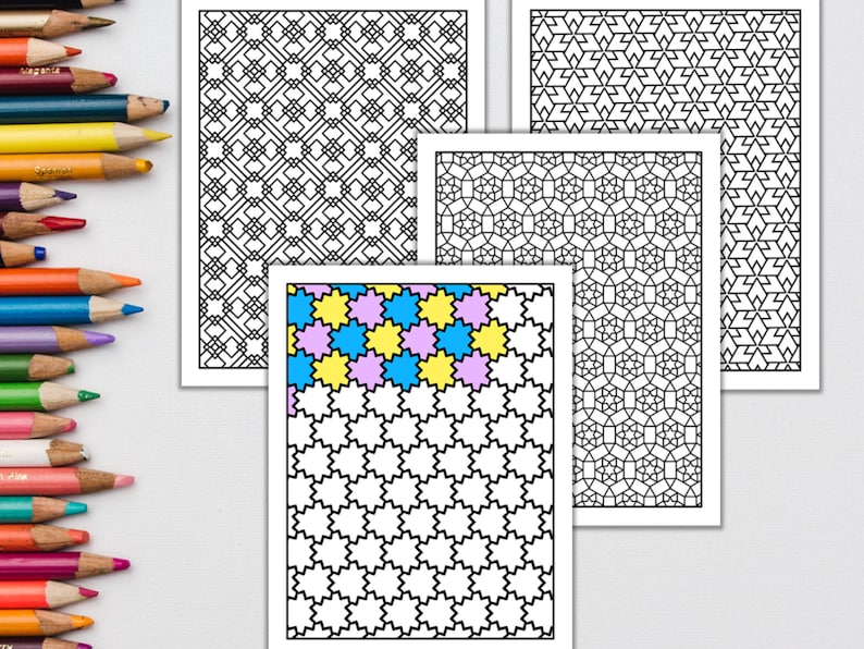 Geometrisch kleurboek Patroonkleuring Digitale abstracte kleurboeken voor volwassenen PDF Instant Download afbeelding 3