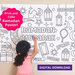 Ramadan Mubarak Giant Coloring Poster - DIY Ramadan Decoration for Kids and Adults - Ramadan Banner- PDF Instant Download