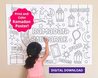 Ramadan Mubarak Giant Coloring Poster - DIY Ramadan Decoration for Kids and Adults - Ramadan Banner- PDF Instant Download
