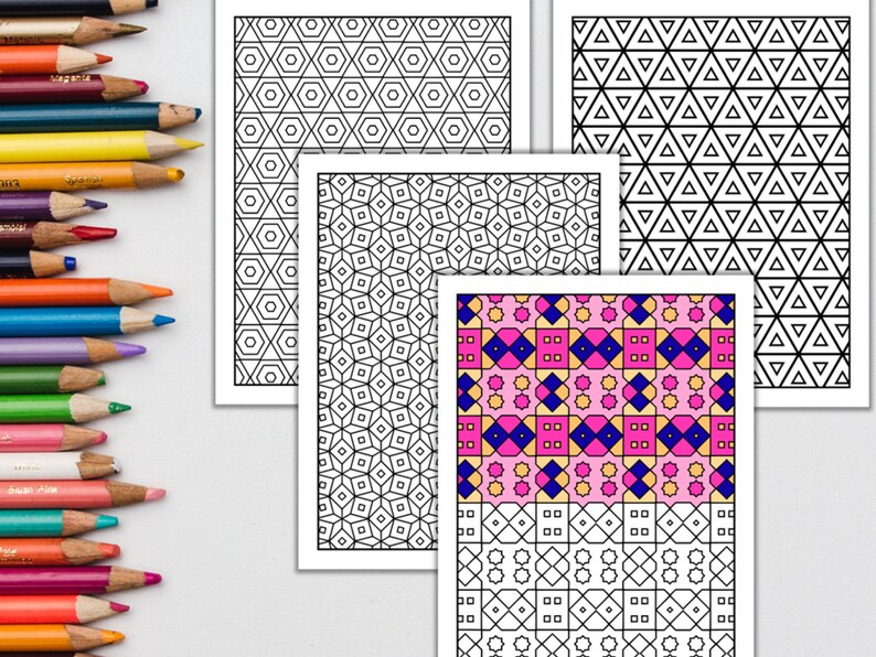 Geometrisch kleurboek Patroonkleuring Digitale abstracte kleurboeken voor volwassenen PDF Instant Download afbeelding 5