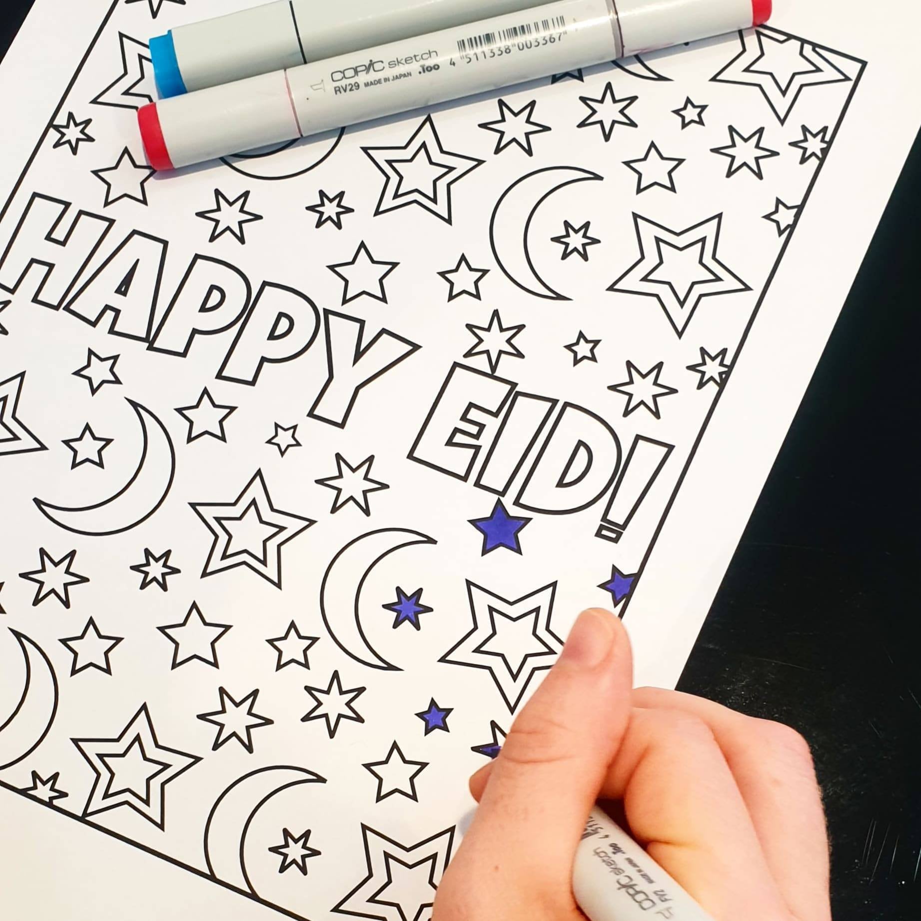 Moon and Stars Happy Eid Coloring Page Eid Activities - Etsy
