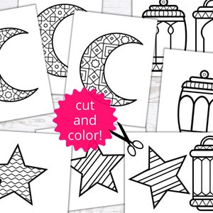 DIY Ramadan Banner with Moons, Stars and Lanterns Ramadan Crafts Print and Color Ramadan Bunting Ramadan Garland Digital Download zdjęcie 5
