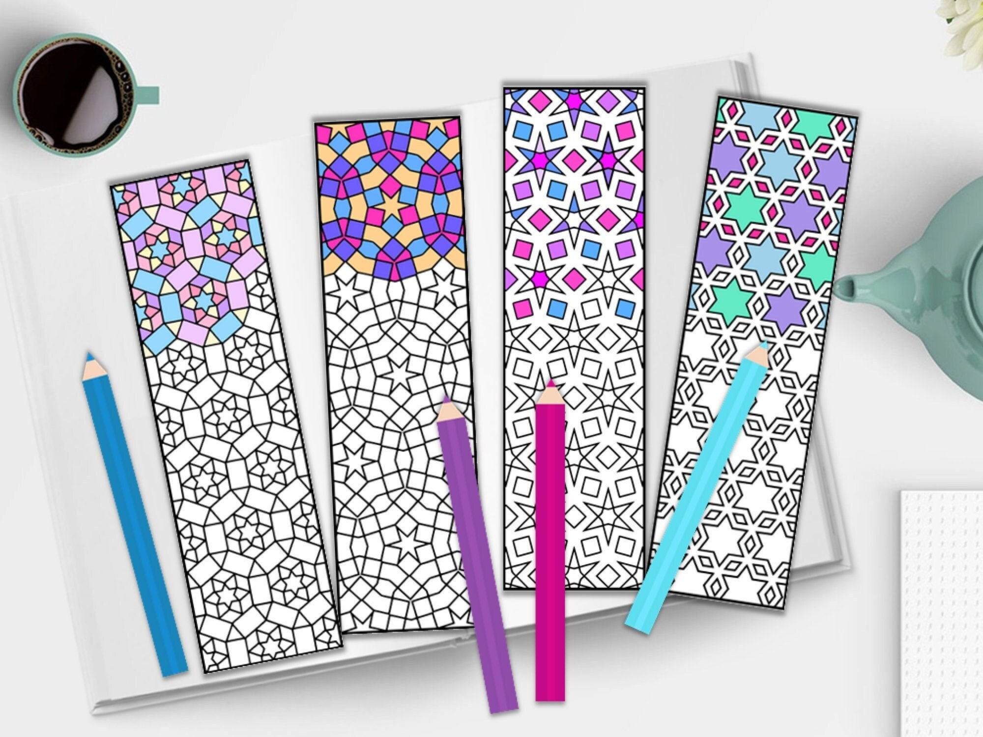 Mosaic Tile Patterns Coloring Bookmarks Geometric Coloring Printable  Bookmarks Relaxing Adult Coloring Page PDF Instant Download 