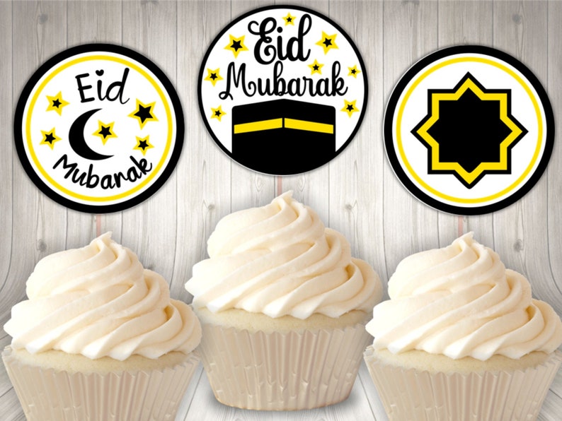 Eid Mubarak Cupcake Toppers Kaaba Themed Eid Decor Eid Gift Etsy