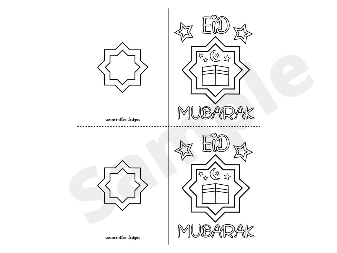 Eid Mubarak Coloring Cards With Kaaba Design Eid Card Eid - Etsy