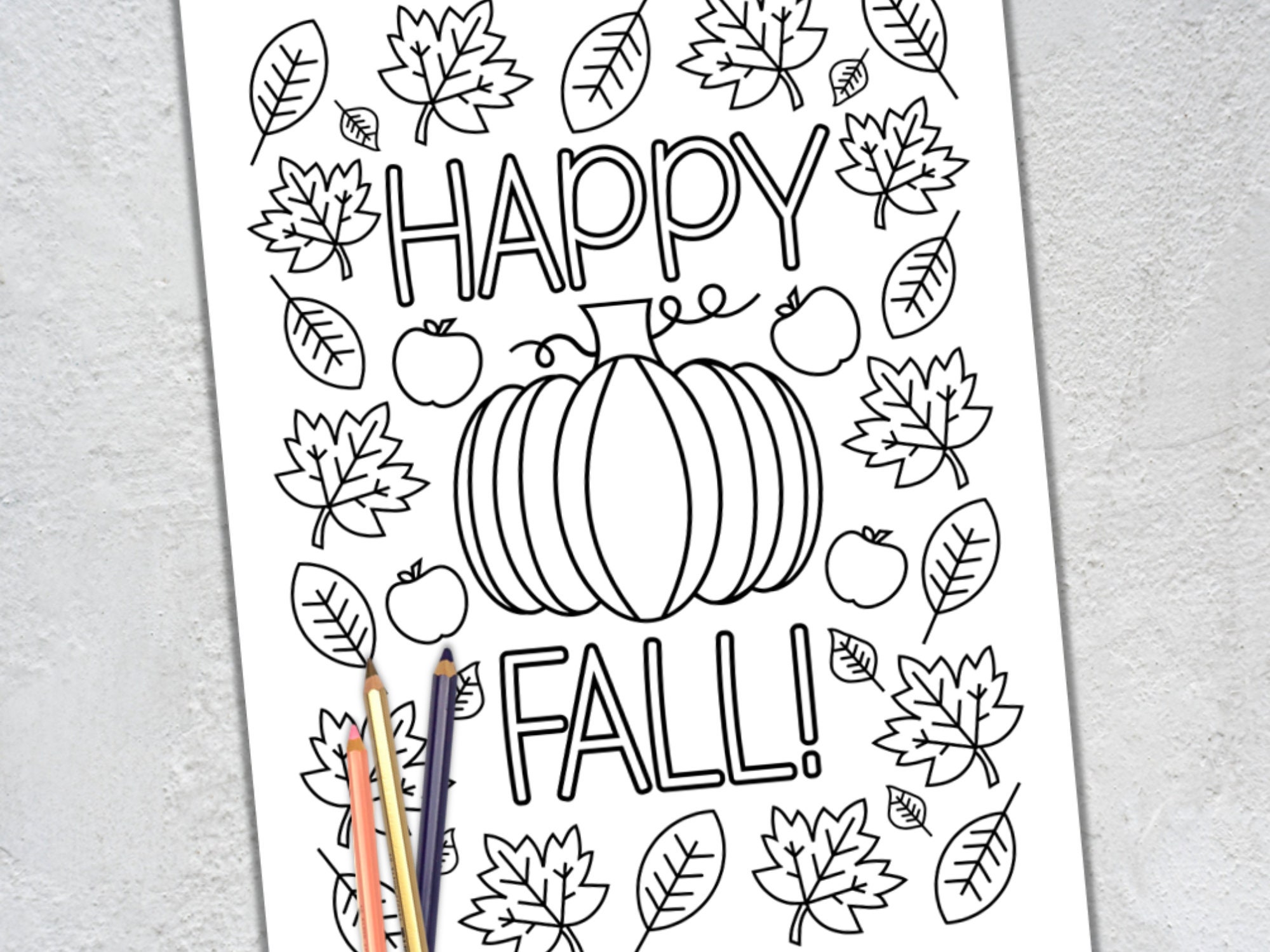 Happy Fall Coloring Page Adult Coloring Page for Fall Fall | Etsy